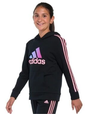 adidas Black Hoodie with Pink Stripes & Purple-Pink Logo
